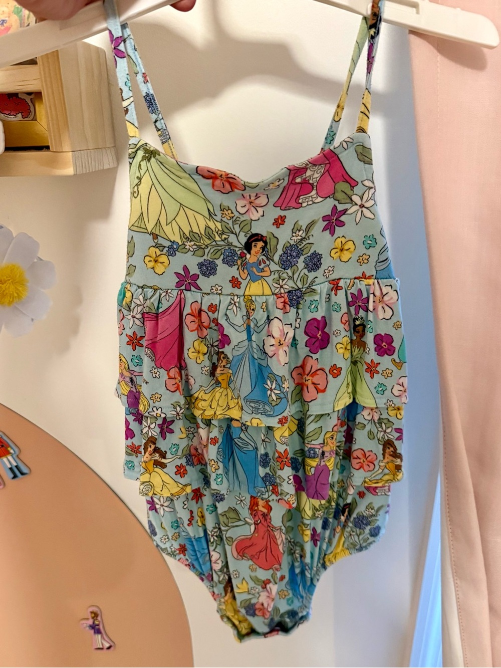 Posh Peanut Light Blue Disney Princess Floral One-Piece romper